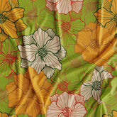 Green Yellow Big Floral Printed Fabric Wholesale Price